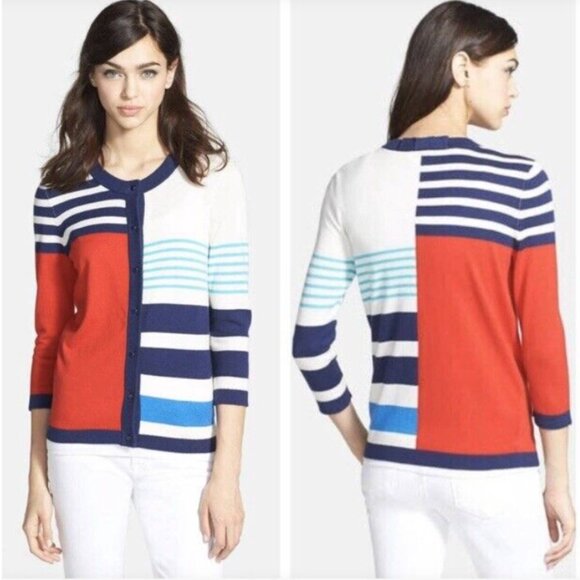 KATE SPADE | Red, White, & Blue Lightweight Button Front Cardigan | Size S - Picture 1 of 16